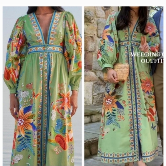 Free People Dresses & Skirts - Farm Rio Green Floral Yard Maxidress